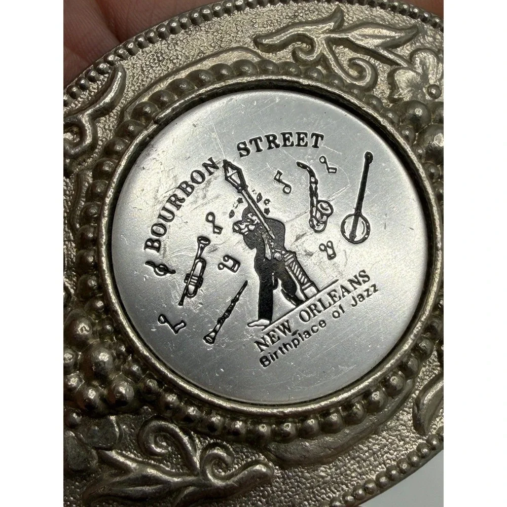 Vintage Bourbon Street New Orleans Jazz Belt Buckle‎ Metal Collectors Americana